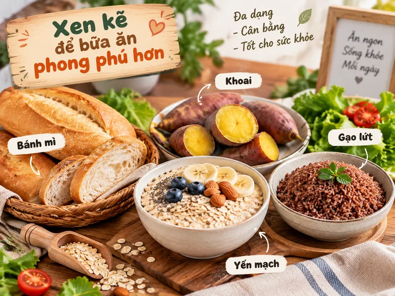 Xen kẽ bánh mì với khoai, yến mạch hoặc gạo lứt giúp bữa ăn phong phú hơn.
